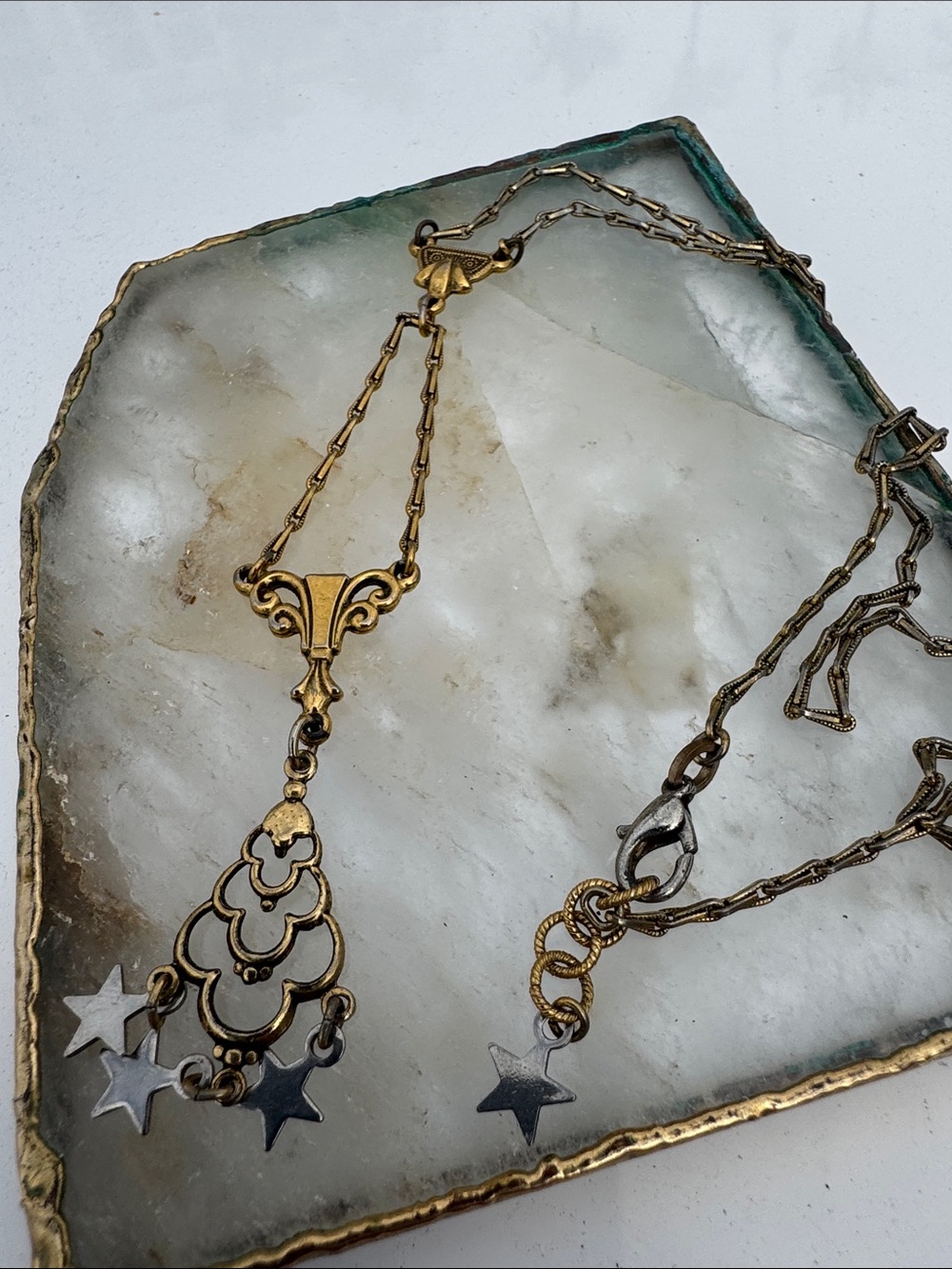 Vintage-Inspired Gold Drop Necklace with Star Charms